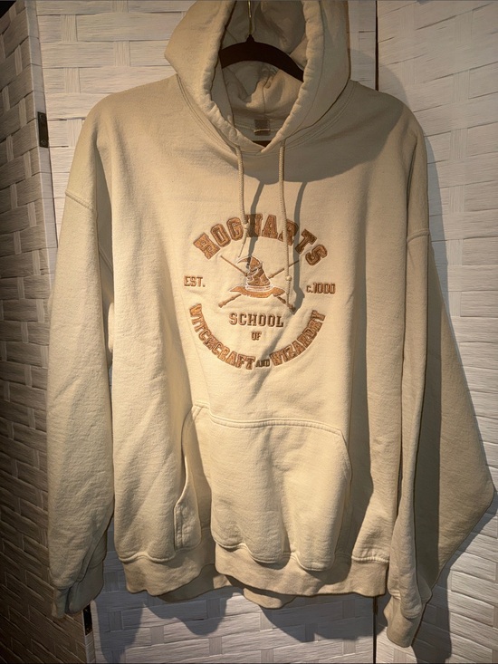 Gildan Tops - Gildan Cream Hoodie with Brown Hogwarts Crest